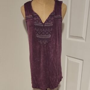Knox Rose Plum Embroidered Tank Top
